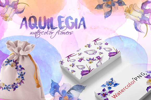 Aquilegia Watercolor png  in Illustrations - product preview 6