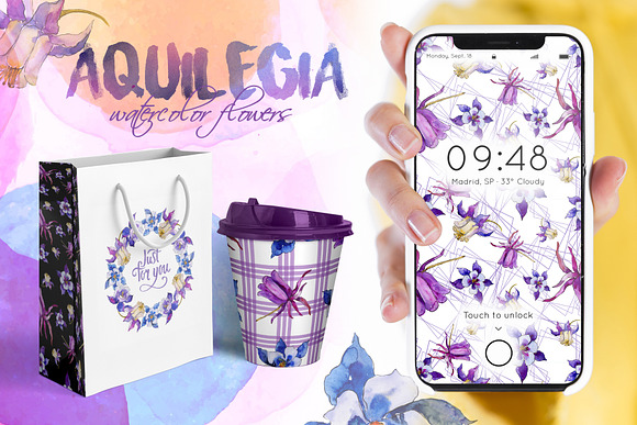 Aquilegia Watercolor png  in Illustrations - product preview 7