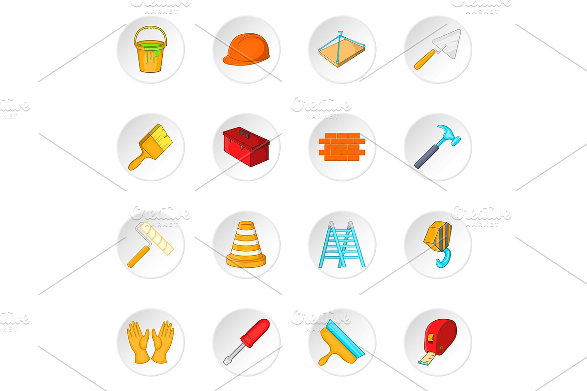 Building tools icons set, cartoon in Illustrations - product preview 8