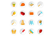 Building tools icons set, cartoon