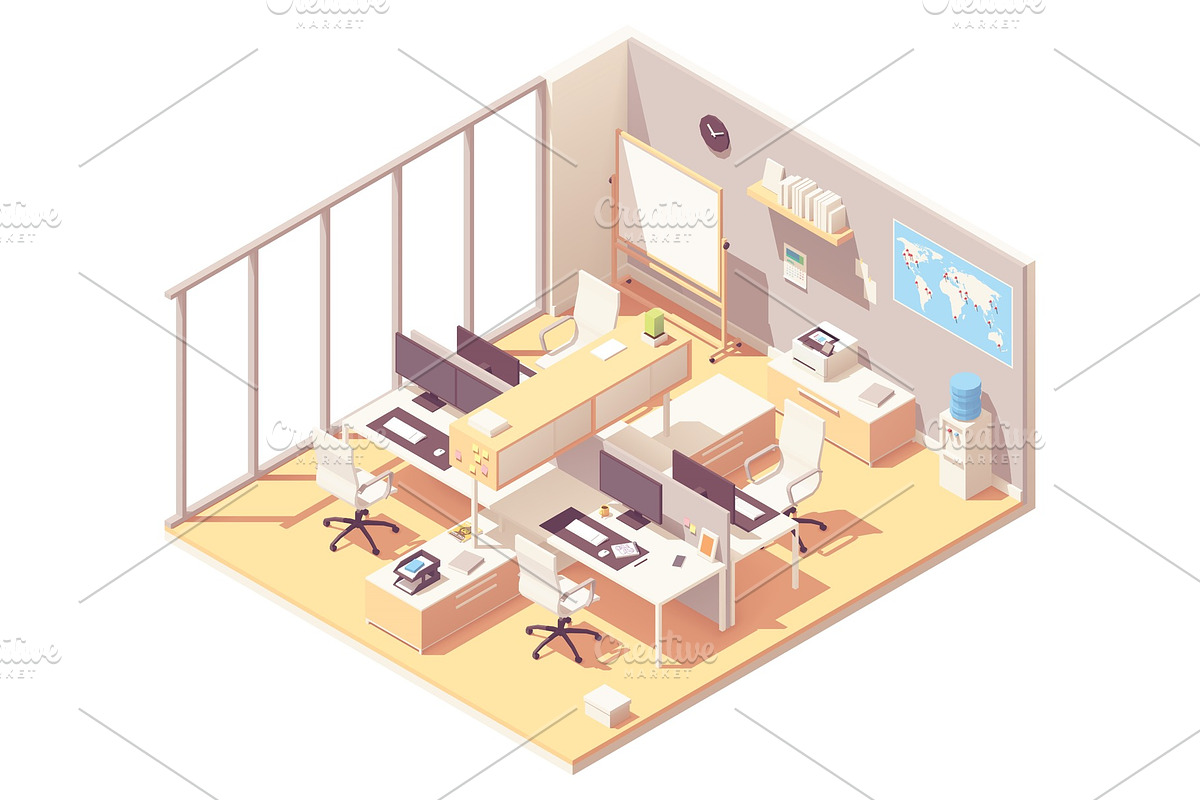 Vector Isometric office with cubicle in Illustrations - product preview 8