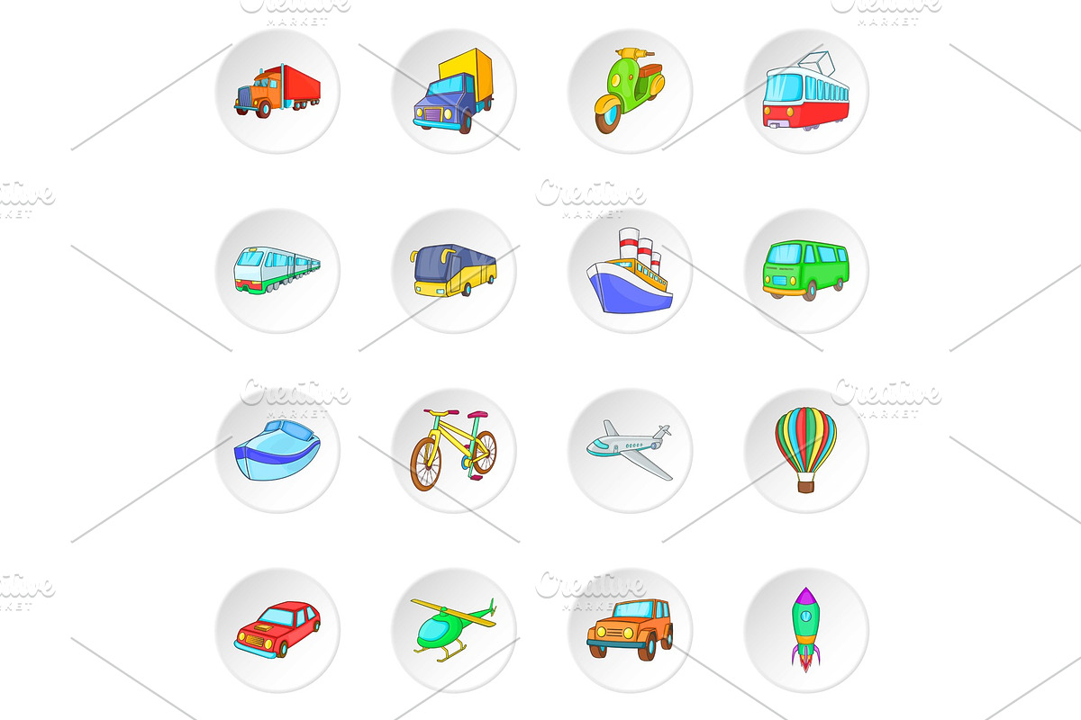 Transport icons set, cartoon style in Illustrations - product preview 8