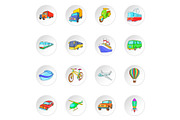 Transport icons set, cartoon style