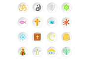 Religion symbols icons set, cartoon