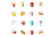 Food icons set, cartoon style