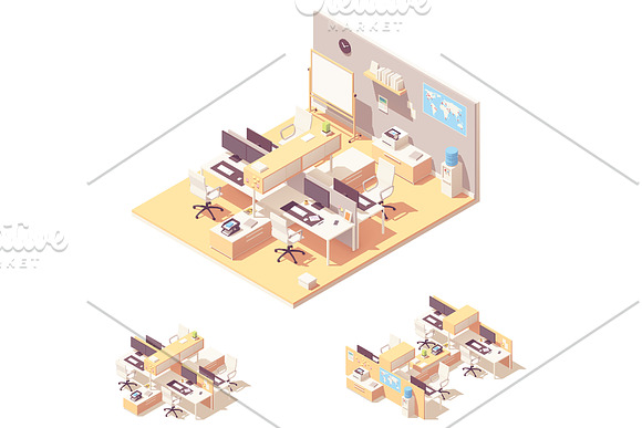 Vector Isometric office with cubicle in Illustrations - product preview 1