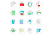Bathroom icons set, cartoon style