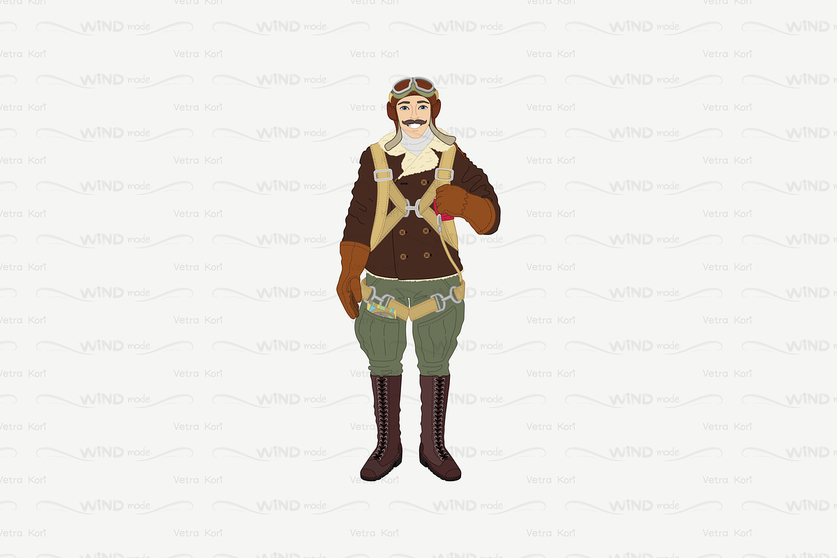 vector flat pilot airman character in Illustrations - product preview 8