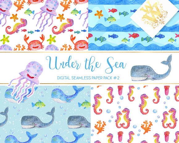 Sea animals digital paper pattern in Patterns - product preview 1