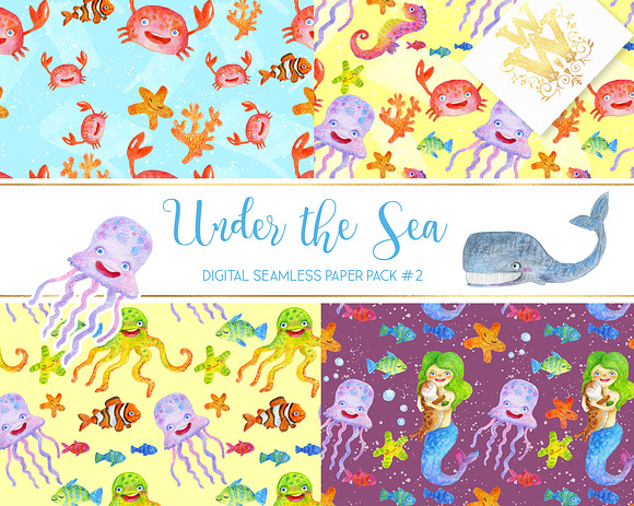Sea animals digital paper pattern in Patterns - product preview 2