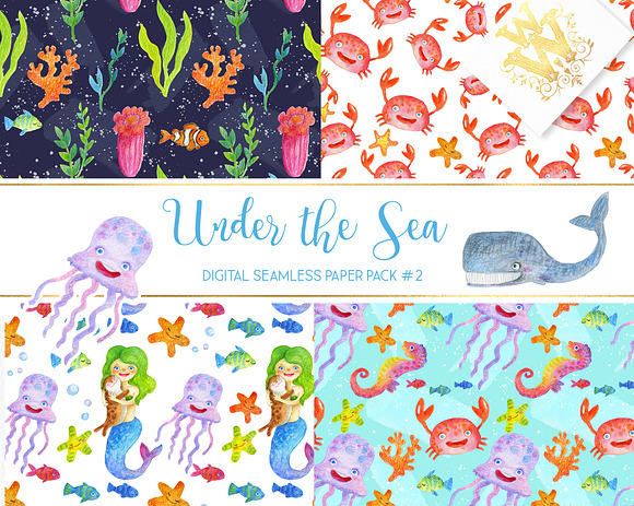 Sea animals digital paper pattern in Patterns - product preview 3