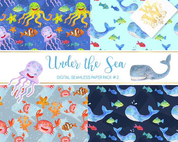 Sea animals digital paper pattern in Patterns - product preview 4
