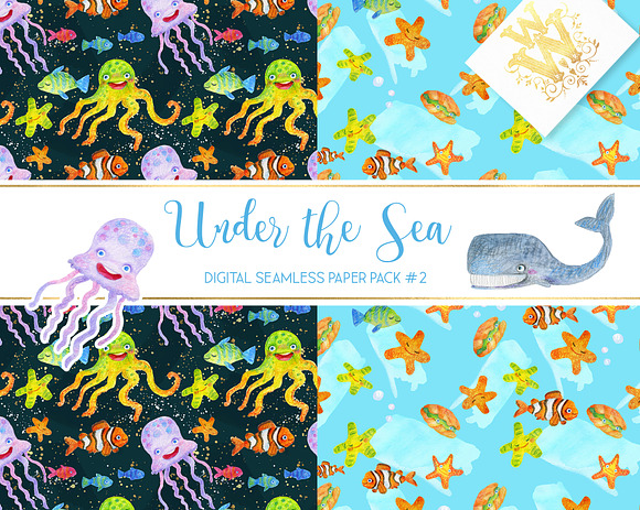 Sea animals digital paper pattern in Patterns - product preview 5
