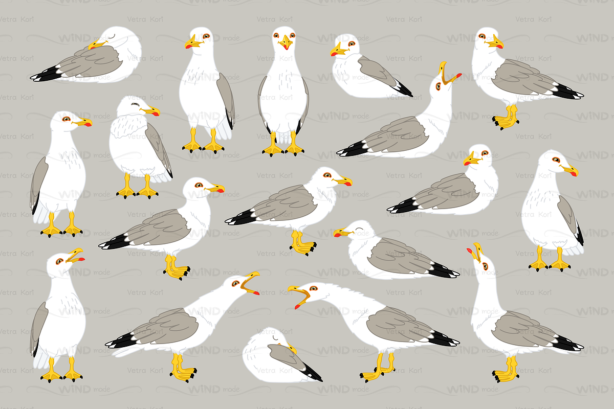 vector flat seagulls sea gull in Patterns - product preview 8