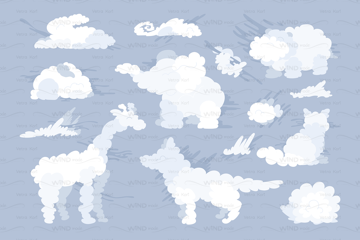 vector flat animal shaped clouds in Patterns - product preview 8