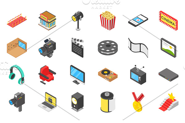 65 Cinema Isometric Icons