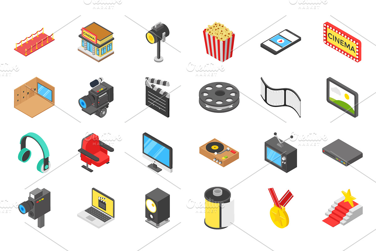 65 Cinema Isometric Icons in Icons - product preview 8