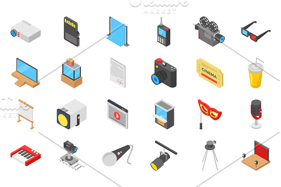 65 Cinema Isometric Icons in Icons - product preview 1