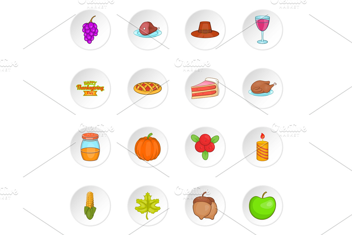 Thanksgiving icons set, cartoon in Illustrations - product preview 8