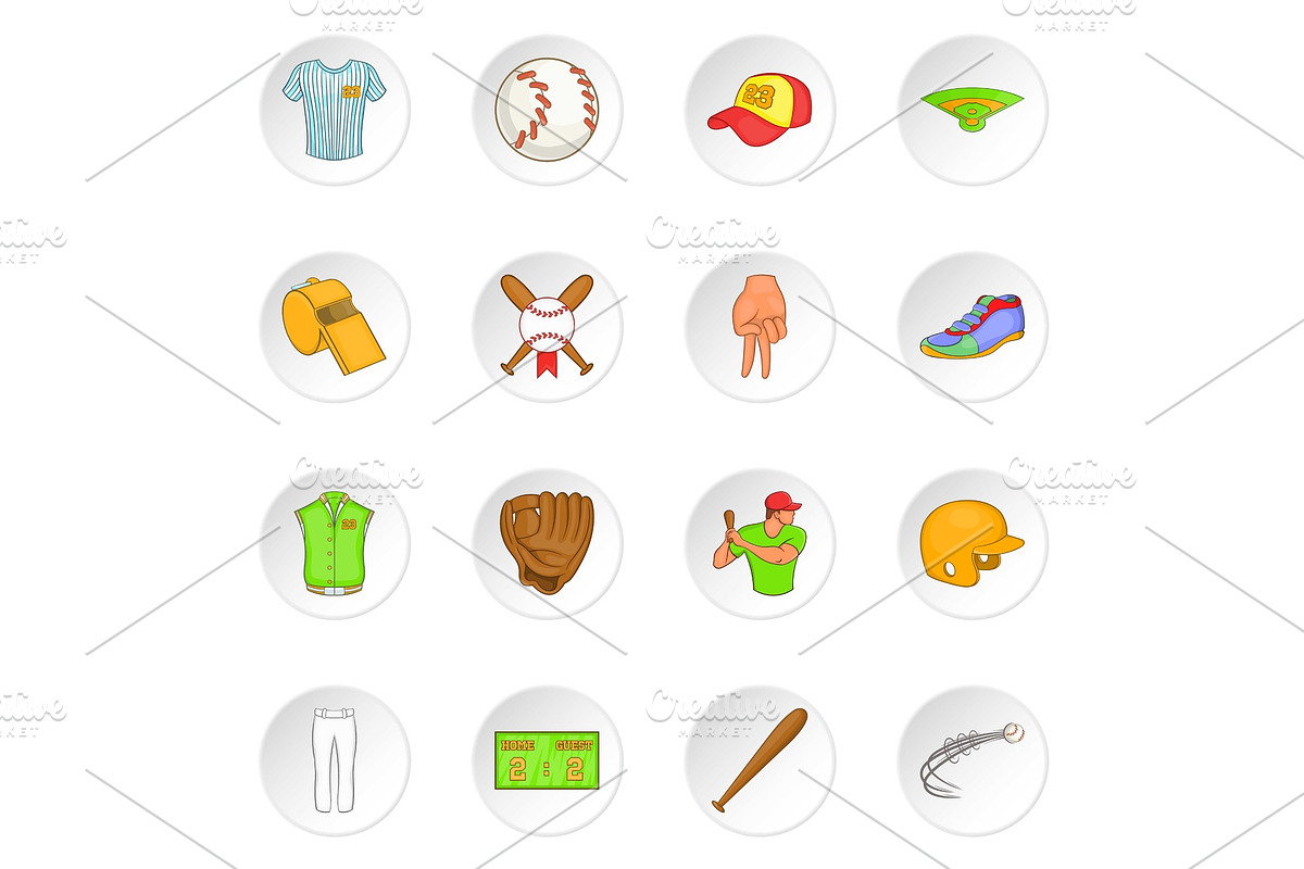 Baseball icons set, cartoon style in Illustrations - product preview 8