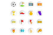 Soccer icons set, cartoon style