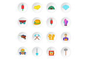 Mining icons set, cartoon style