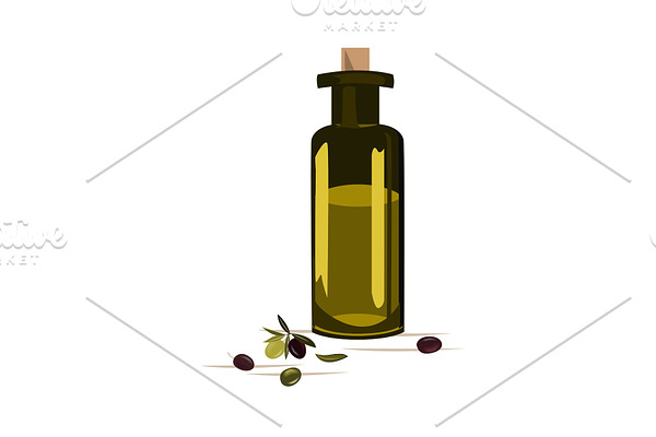Glass bottle with olive oil and