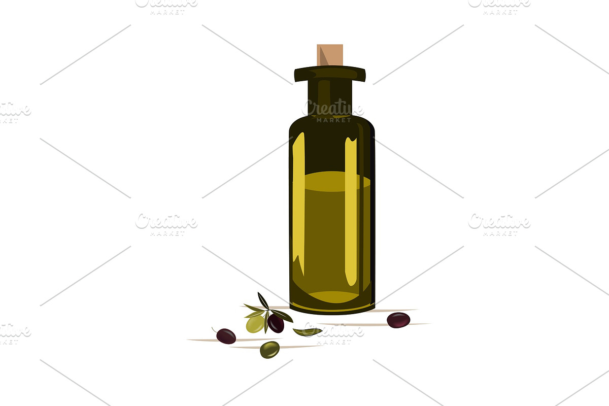 Glass bottle with olive oil and in Illustrations - product preview 8
