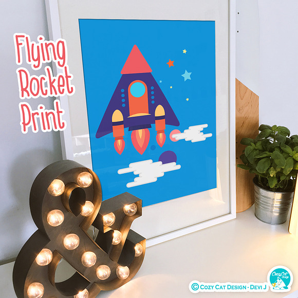 Flying Rocket Print in Illustrations - product preview 2