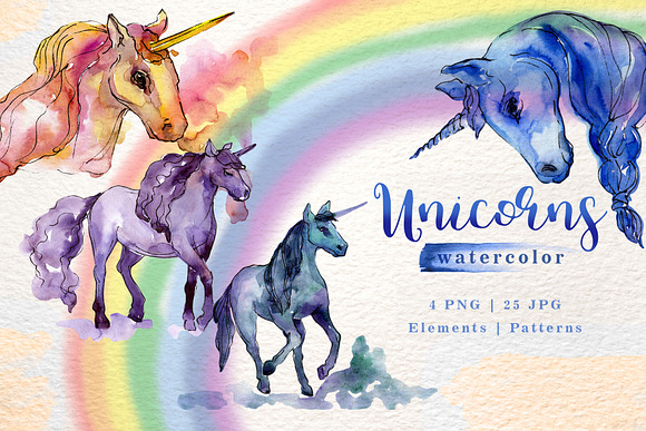Unicorn Watercolor png in Illustrations - product preview 1