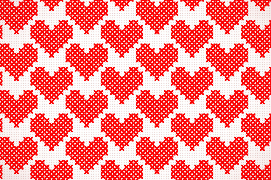 Cross stitch cute red hearts pattern in Patterns - product preview 8