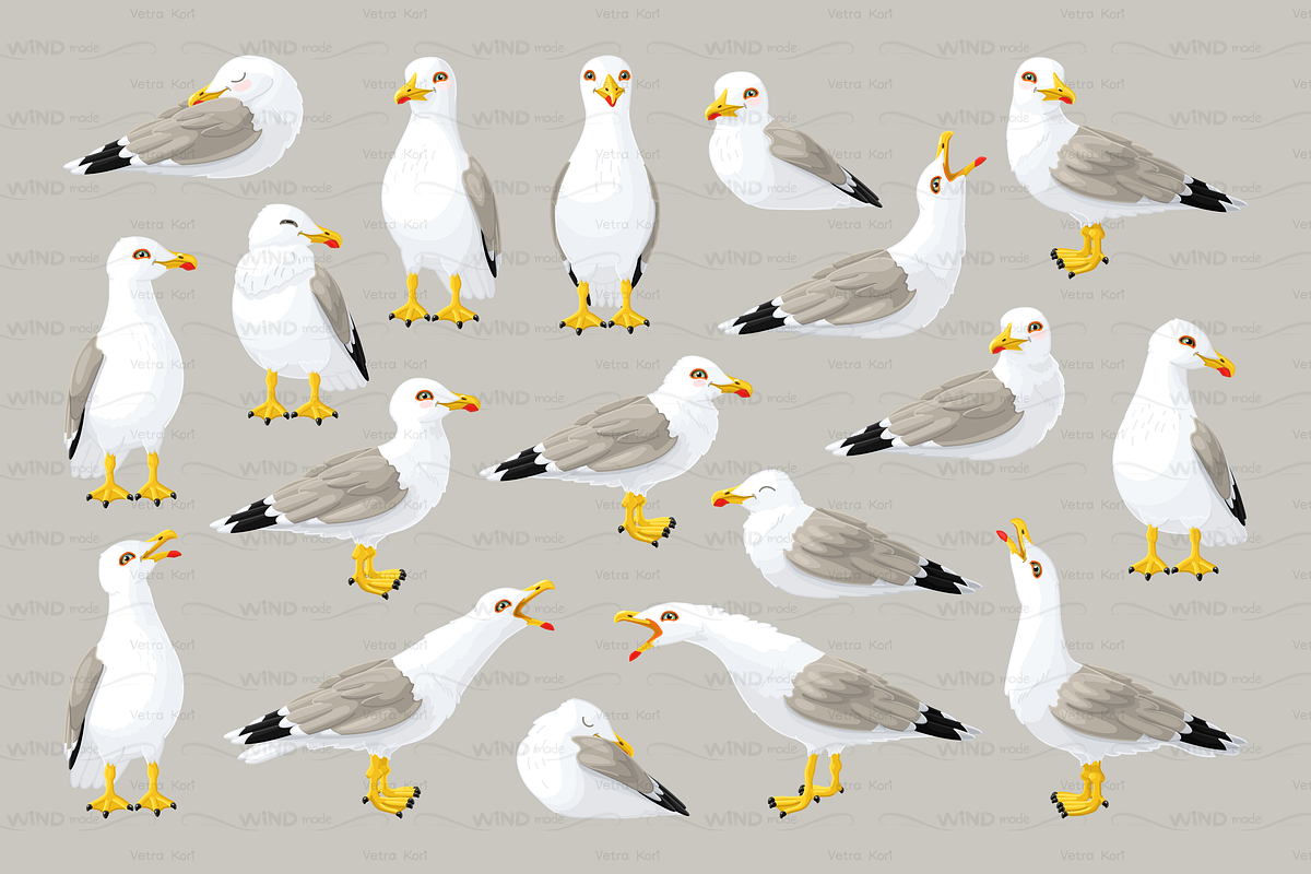 vector seagull sea gull set in Patterns - product preview 8