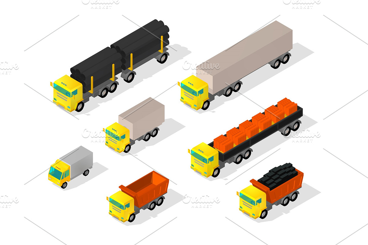 Truck set cars. Trailer delivery in Illustrations - product preview 8