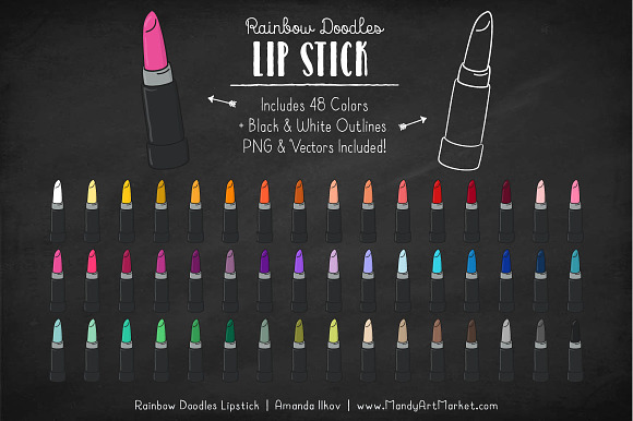Rainbow Doodles Lipstick Clipart  in Illustrations - product preview 1