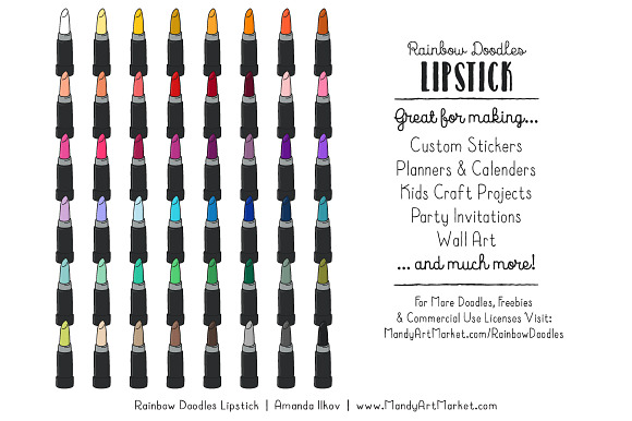 Rainbow Doodles Lipstick Clipart  in Illustrations - product preview 2