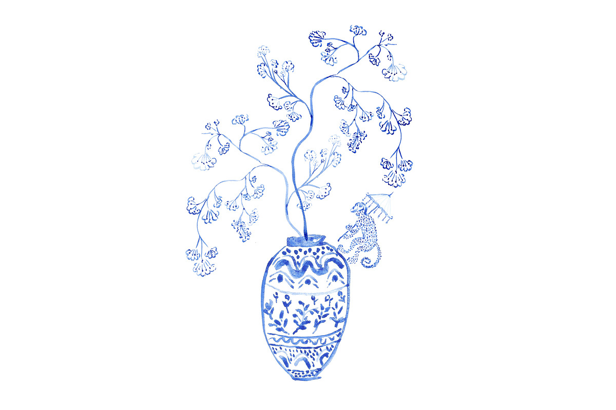 Chinoiserie Vase with Monkey in Illustrations - product preview 8