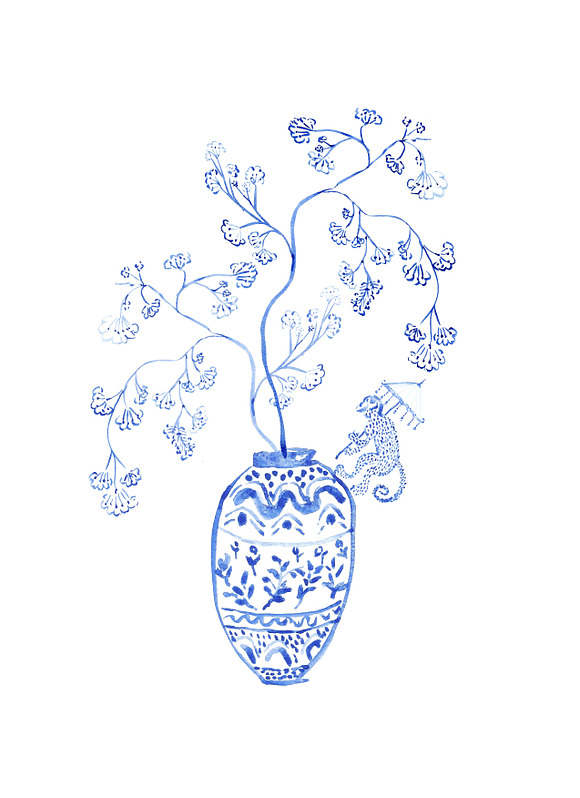 Chinoiserie Vase with Monkey in Illustrations - product preview 1