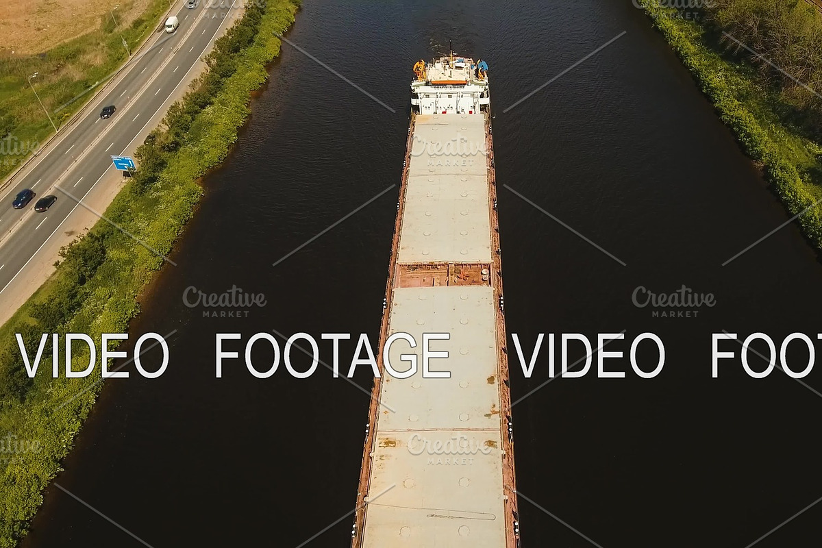 Aerial view:Barge on the river. in Graphics - product preview 8