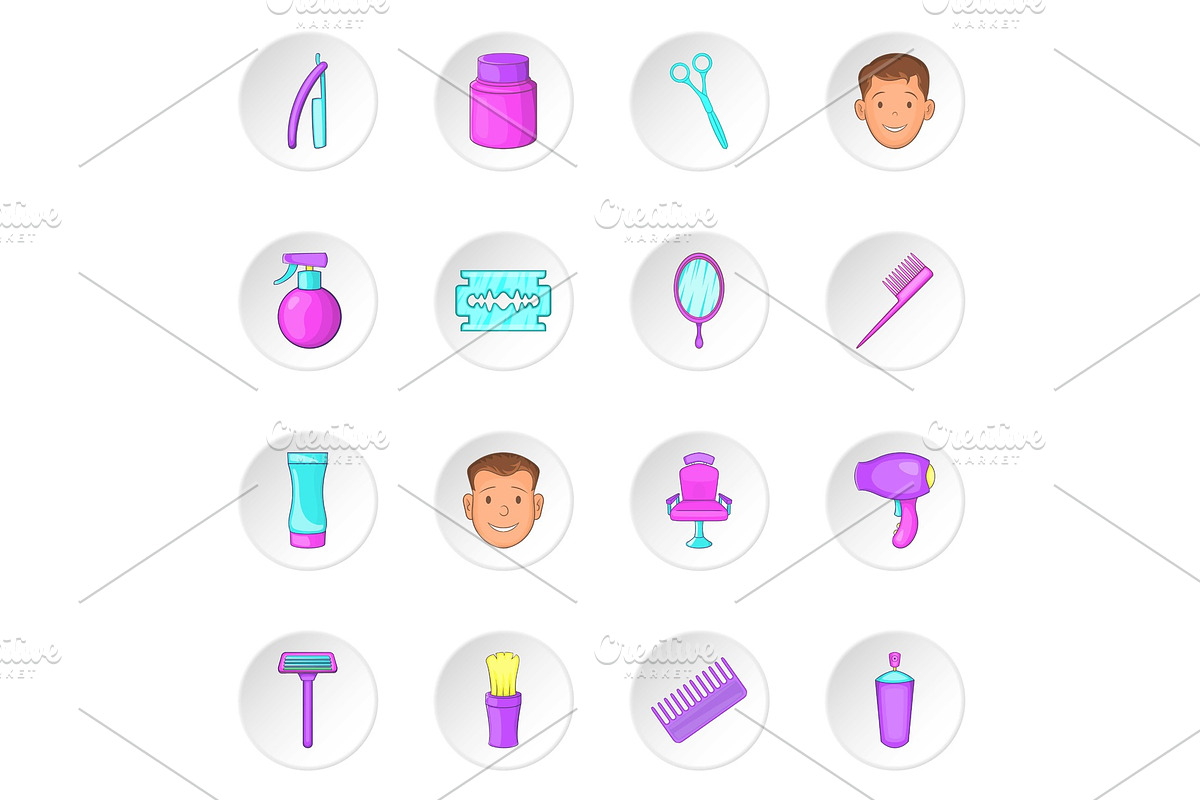 Barbershop icons set, cartoon style in Illustrations - product preview 8