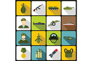 War icons set in flat style