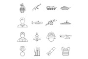 War icons set, outline style