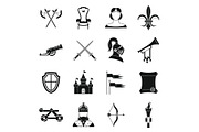 Knight medieval icons set, simple