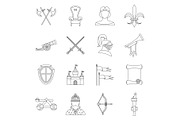 Knight medieval icons set, outline