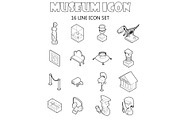 Museum icons set,outline style