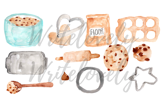 Watercolor Cookies Clipart Set in Illustrations - product preview 1