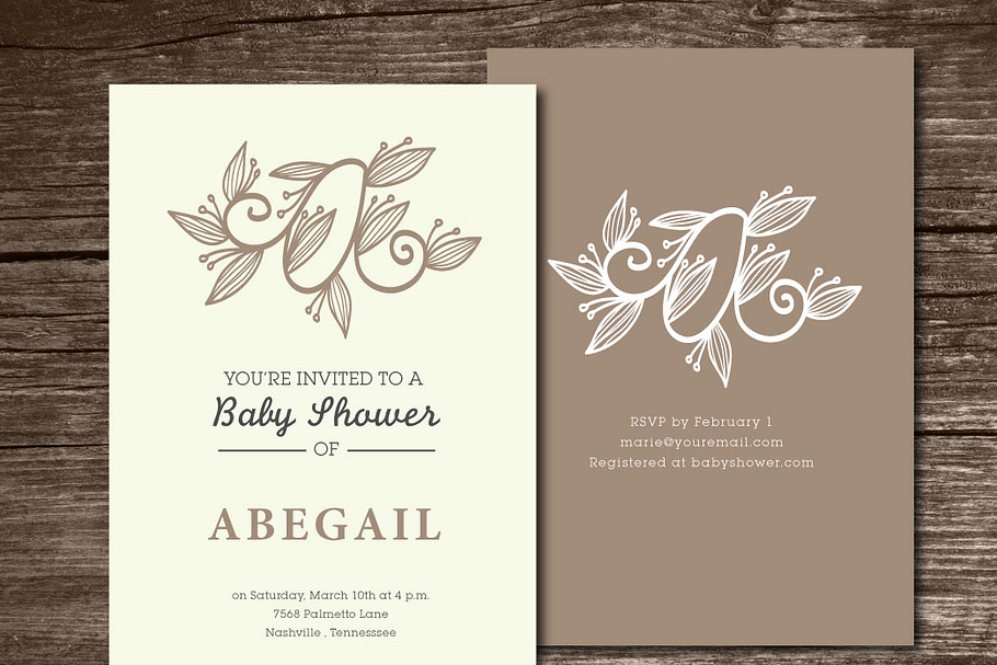 Baby Shower Invitation initial (A) in Card Templates - product preview 8