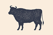 Cow, silhouette. Vintage logo, retro