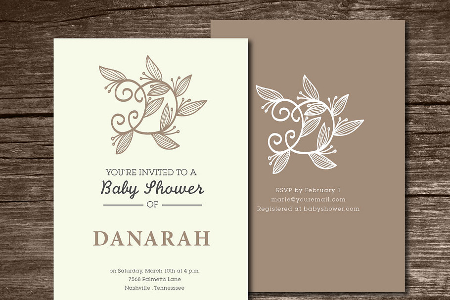 Baby Shower Invitation initial (D) in Card Templates - product preview 8
