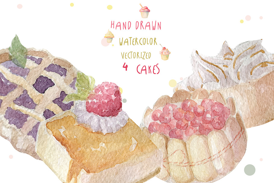 Watercolor cakes set