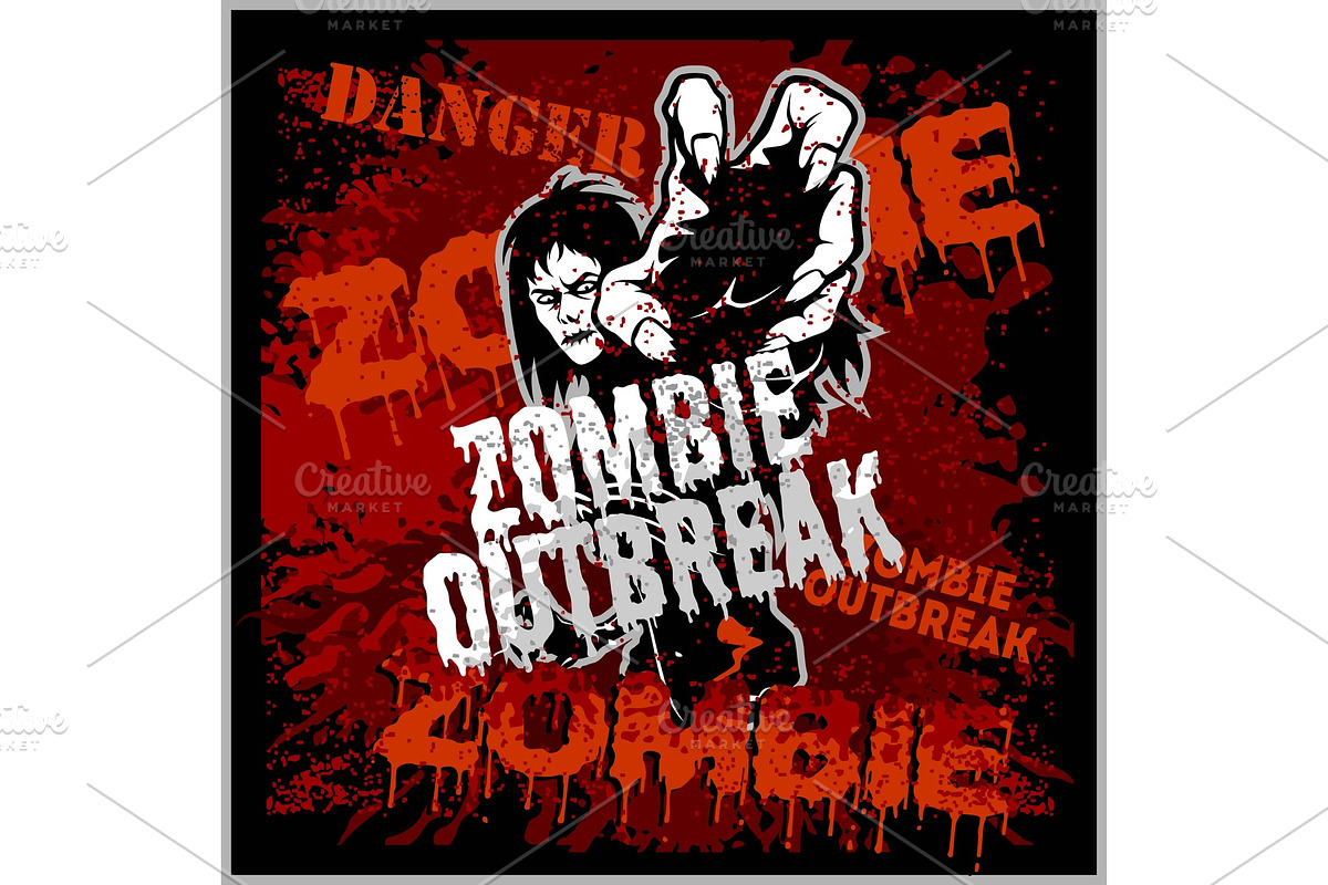 Poster Zombie Outbreak. Sign board in Illustrations - product preview 8